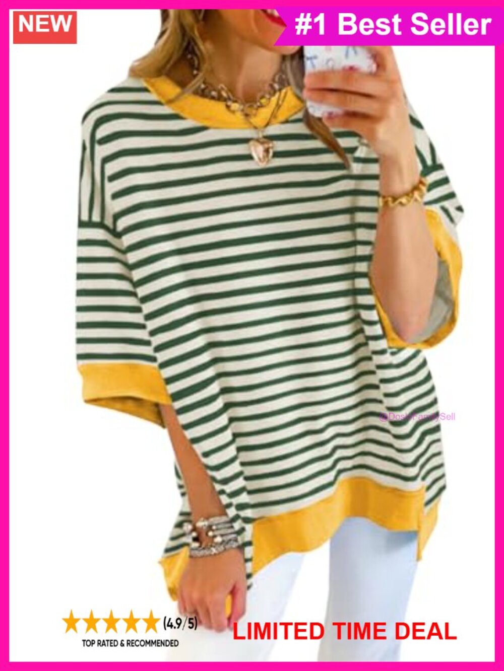 Oversized Striped Short Sleeve Sweatshirt Crew Neck High Low Hem Casual Top